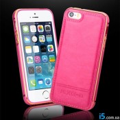 Чохол рожевий бампер зі шкірою на Iphone 5/5s