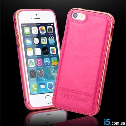 Чохол рожевий бампер зі шкірою на Iphone 5/5s Чохол рожевий бампер зі шкірою на Iphone 5/5s